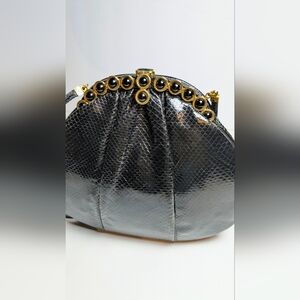 Black Lizard  Evening Clutch Judith LEIBER with Gold Accent